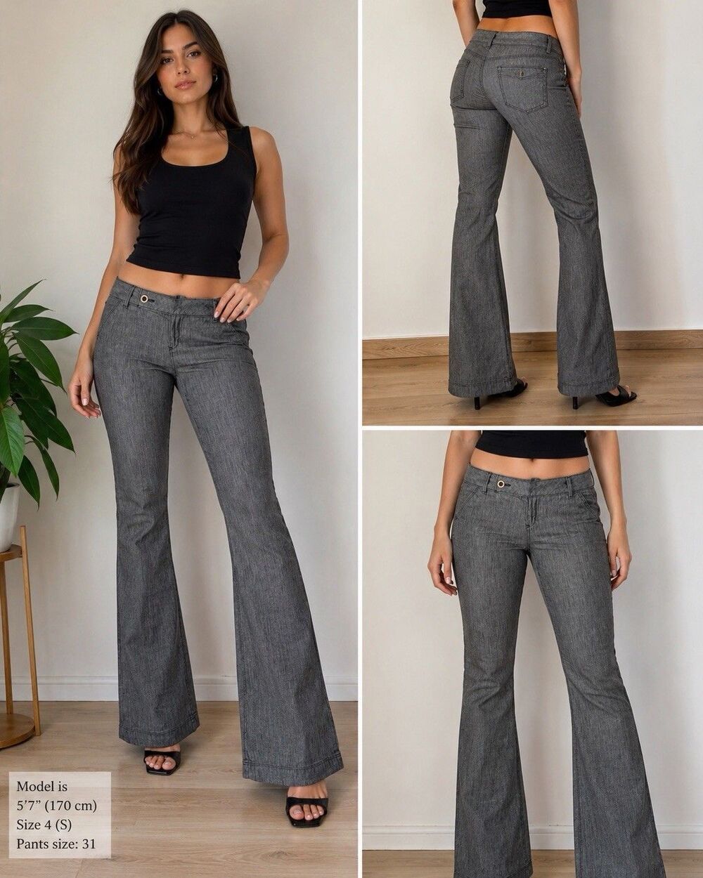 GUESS Women’s Gray Flare Trouser Jeans Size 31 (10) Wide Leg Y2K Denim Pants